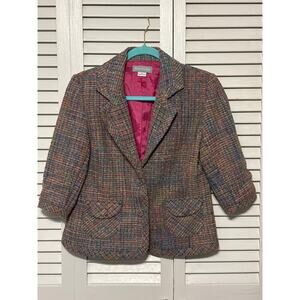 Ann Trinity Multi-Color Tweed Blazer Jacket 3/4 Sleeve Coat Women's Size S